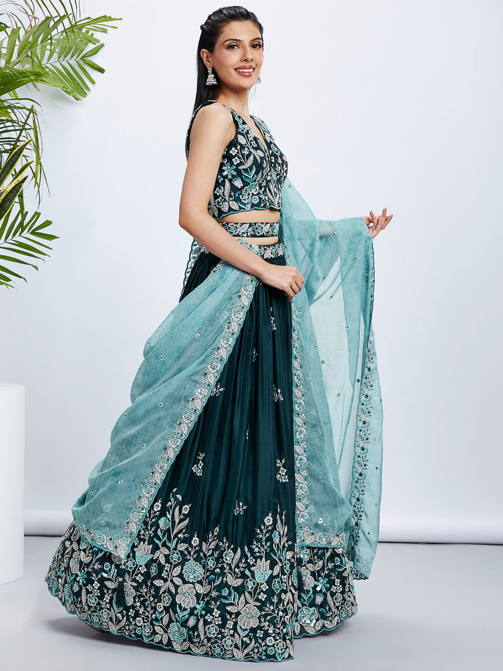 House of Panchhi Pink Net Cutdana, Sequins And Zarkan Embroidery Lehenga Choli & Dupatta