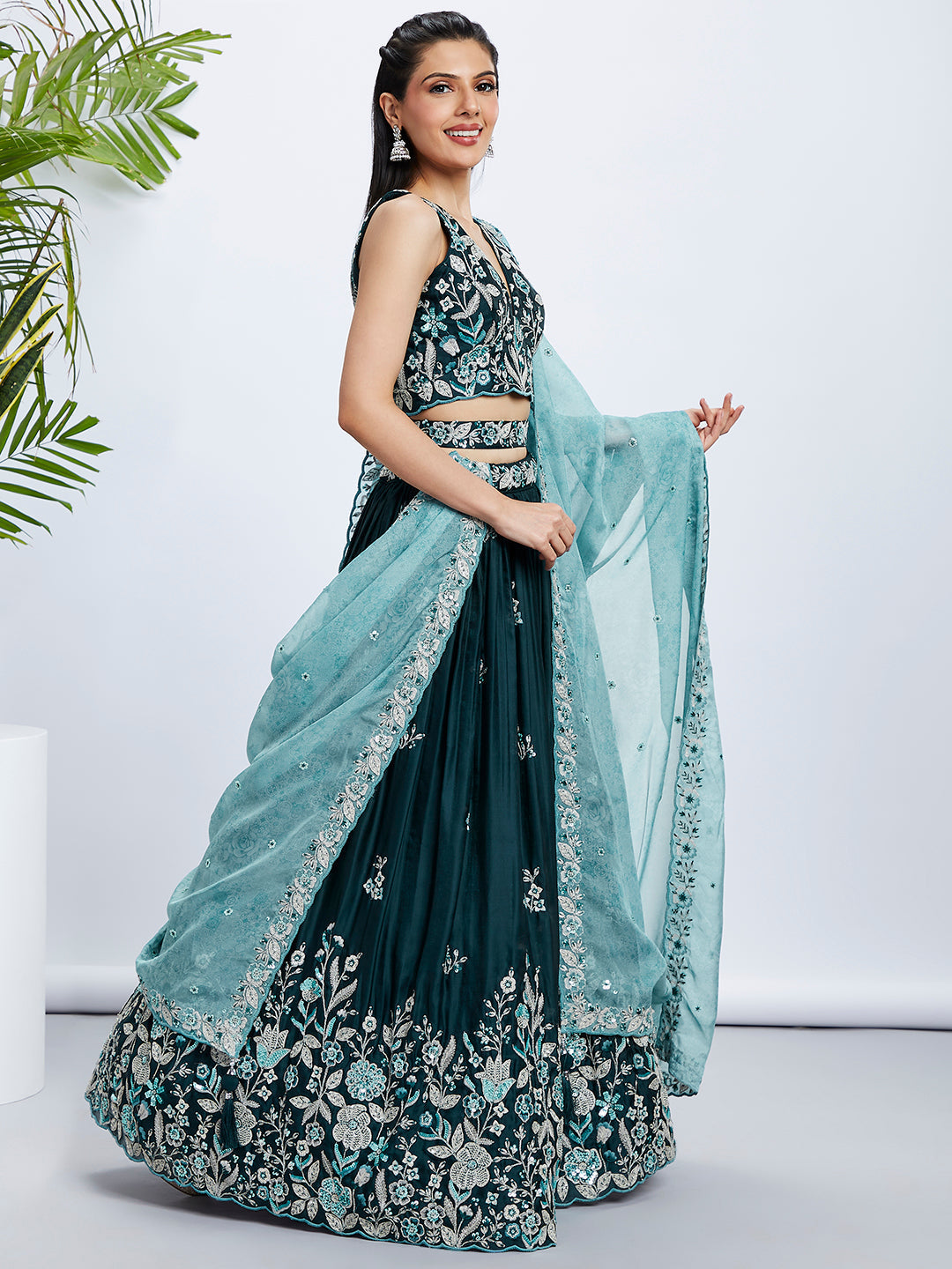 House of Panchhi Pink Net Cutdana, Sequins And Zarkan Embroidery Lehenga Choli & Dupatta