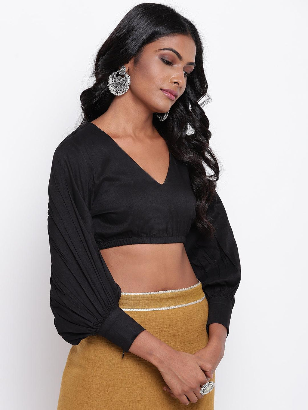 trueBrowns Black Gathered Sleeve Top