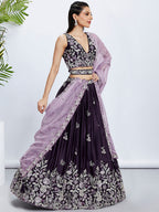 House of Panchhi Cream Net Cutdana, Sequins And Zarkan Embroidery Lehenga Choli & Dupatta