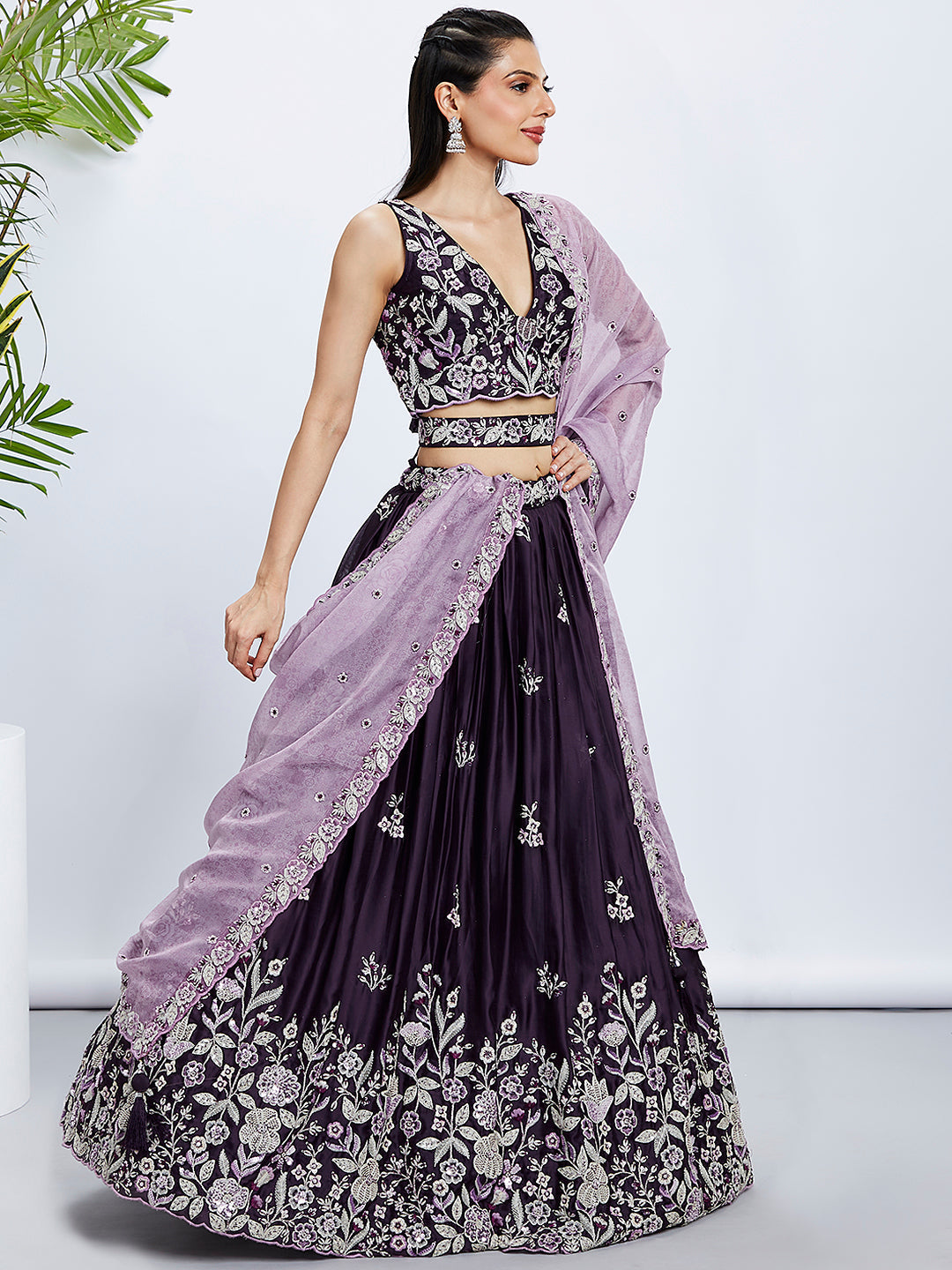 House of Panchhi Cream Net Cutdana, Sequins And Zarkan Embroidery Lehenga Choli & Dupatta