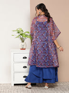 InWeave Ink Blue Strappy Set With Mauve Print Floral Cape