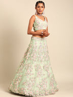 House of Panchhi Lime Green Net Sequins with heavy Zarkan embroidery Lehenga choli & Dupatta