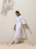 trueBrowns White Cotton Linen Kurta Pant Set - Distacart