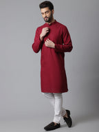 Even Apparels Maroon Pure Cotton Kurta With Band Collar - Distacart