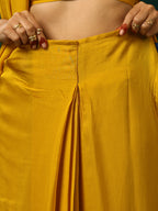 trueBrowns Mustard Muslin Silk Ready to Wear Saree