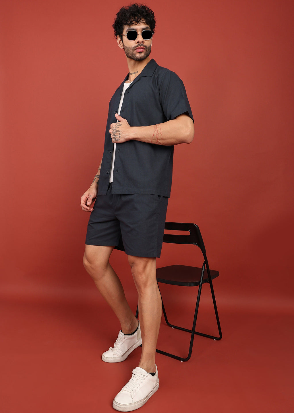 Fabmade Midnight Black Cuban Collar Co-Ord Set