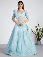 House of Panchhi Turquoise Blue Net Sequins, Zarkan And Thread Embroidery Lehenga Choli & Dupatta
