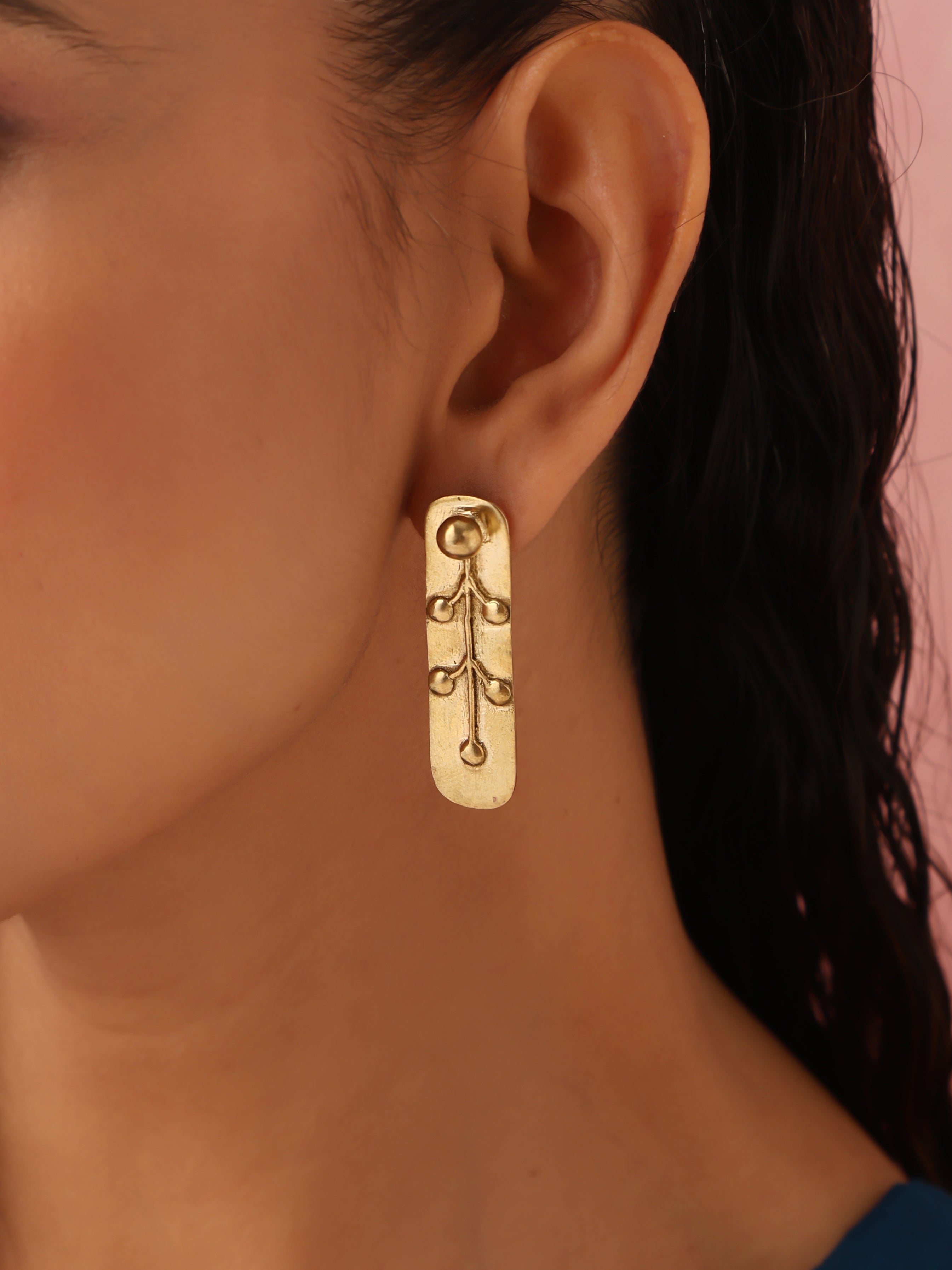 trueBrowns Brass Embossed Rectangular Earrings - Distacart