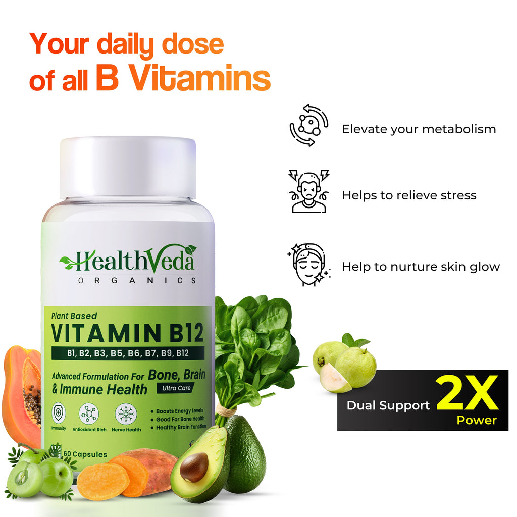 Health Veda Organics Plant Based Vitamin B-12 Capsules - Distacart