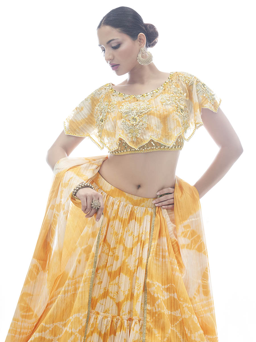 Myra Yellow Jaquard Embroidered Designer Lehenga