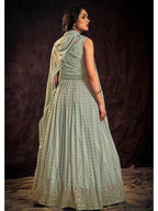 Myra Light Blue Real Georgette Designer Gown Style Suit - Distacart