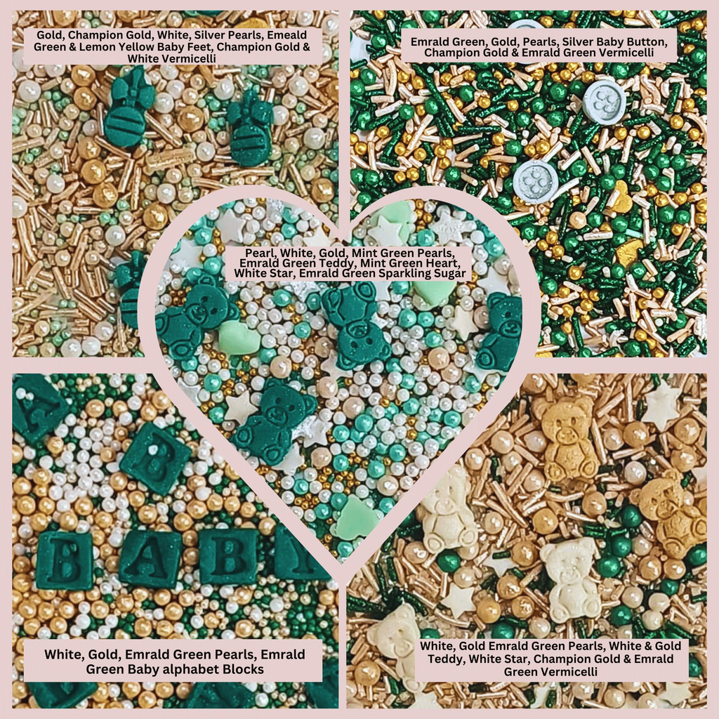 confect baby shower sprinkles gender reveal sprinkles gold silver mint green pearl dragees pack of 5 baby shower 09