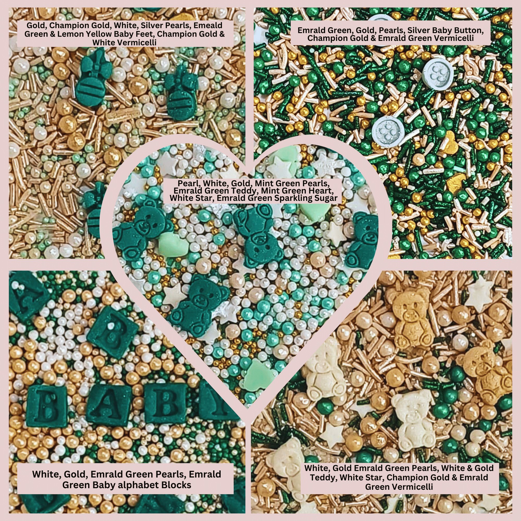 confect baby shower sprinkles gender reveal sprinkles gold silver mint green pearl dragees pack of 5 baby shower 09