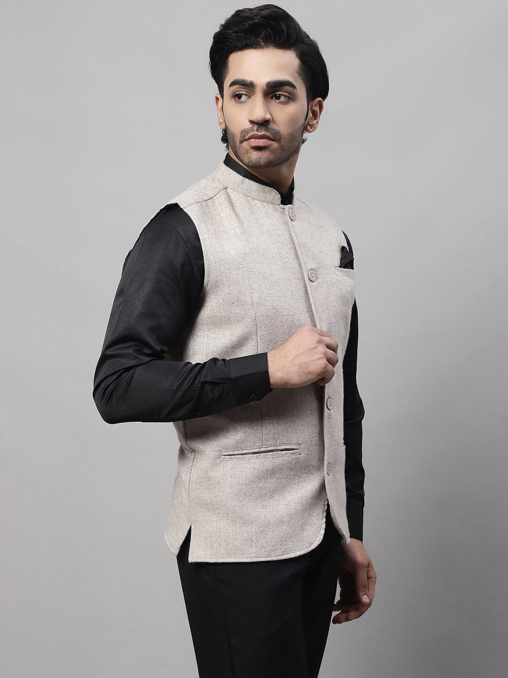 Even Apparels Men's Beige Pure Wool Nehru Jacket