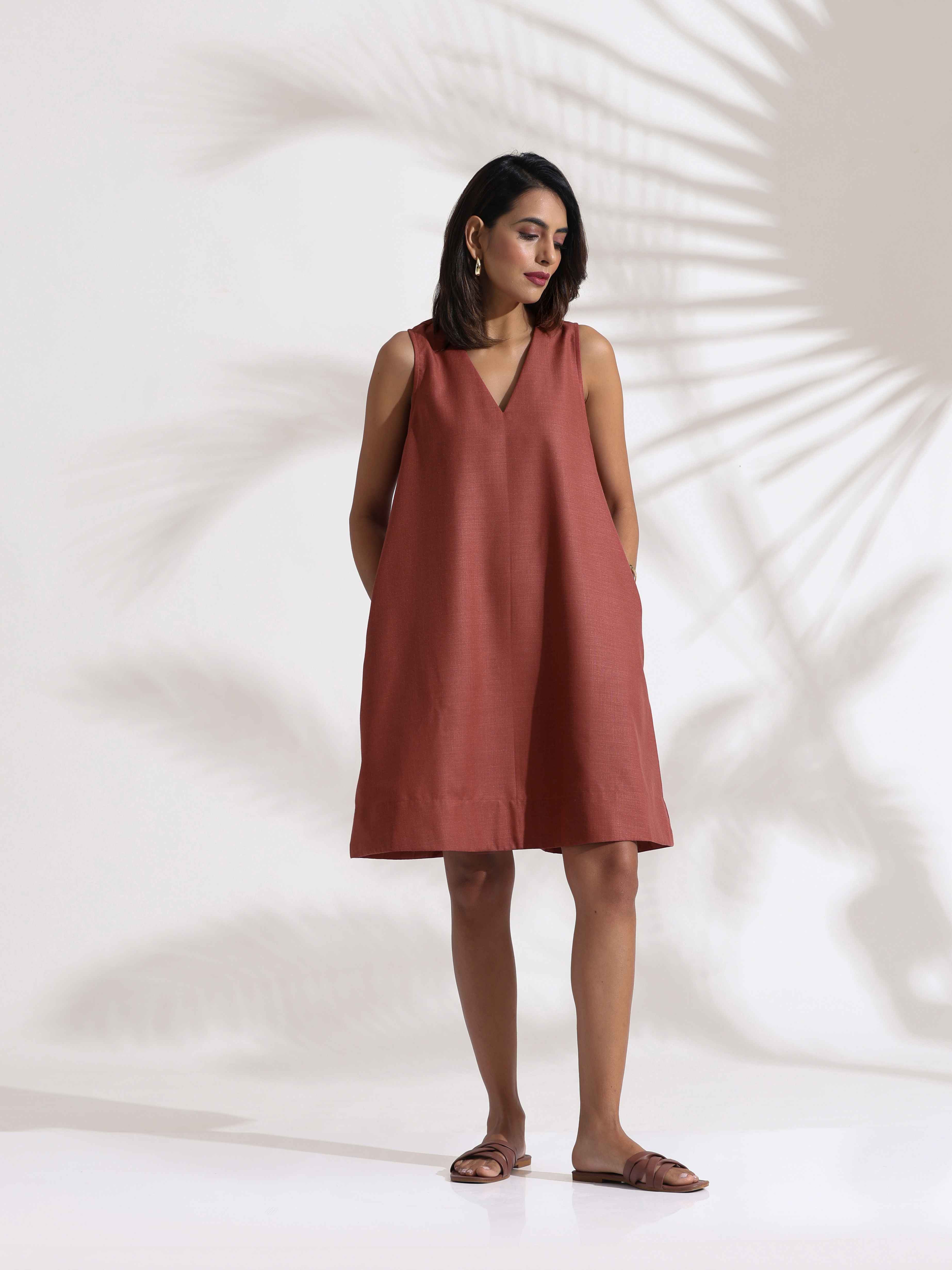 trueBrowns Pink Slub Dress - Distacart