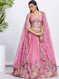 House of Panchhi Lime Green Chiffon Sequins And Thread Embroidery Lehenga Choli & Dupatta