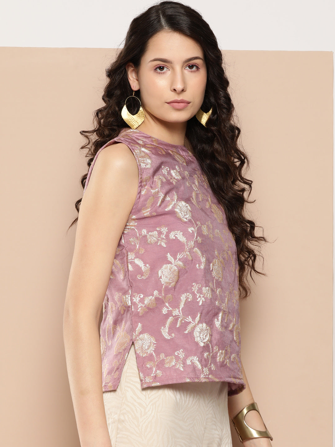 InWeave Women's Mauve Brocade Halter Top