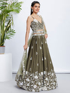 House of Panchhi Teal - Georgette Sequins, Mirror And Thread Embroidery Lehenga Choli