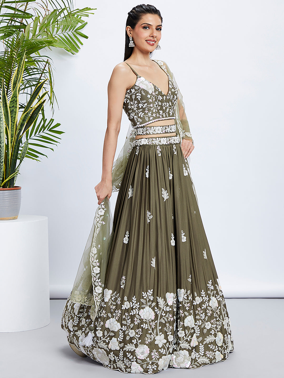 House of Panchhi Teal - Georgette Sequins, Mirror And Thread Embroidery Lehenga Choli