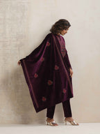 trueBrowns Purple Velvet Floral Embroidered Kurta Pant Dupatta Set - Distacart