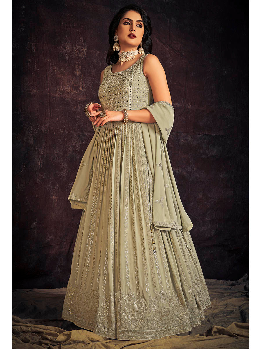 Myra Pista Real Georgette Designer Gown Style Suit - Distacart