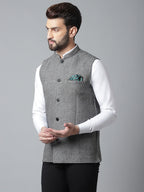 Even Apparels Men's Grey Pure Wool Nehru Jacket