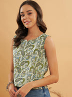 InWeave Sage Green Paisley Print W/U Top