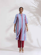 trueBrowns Blue Cotton Stripe Straight Kurta Set - Distacart