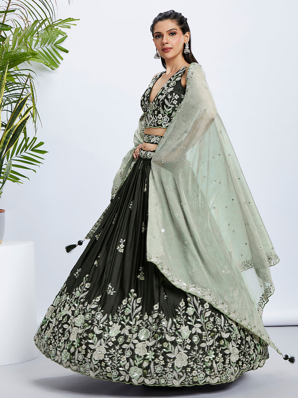 House of Panchhi Turquoise Blue Georgette Sequins And Thread Embroidery Lehenga Choli & Dupatta