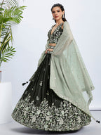 House of Panchhi Turquoise Blue Georgette Sequins And Thread Embroidery Lehenga Choli & Dupatta