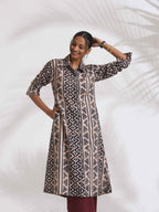 trueBrowns Beige Cotton Geometric Print Shirt Kurta Set - Distacart