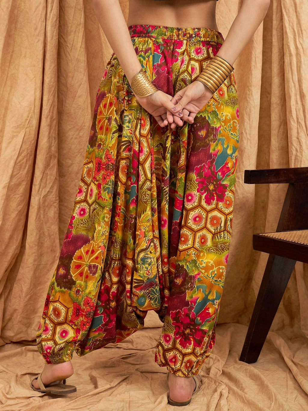 InWeave Mustard Multi Flower Harem Pant