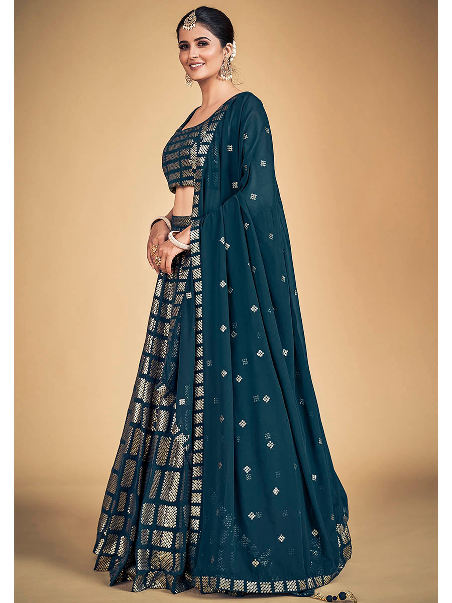 Myra Teal Blue Georgette Real Georgette Lehenga Choli