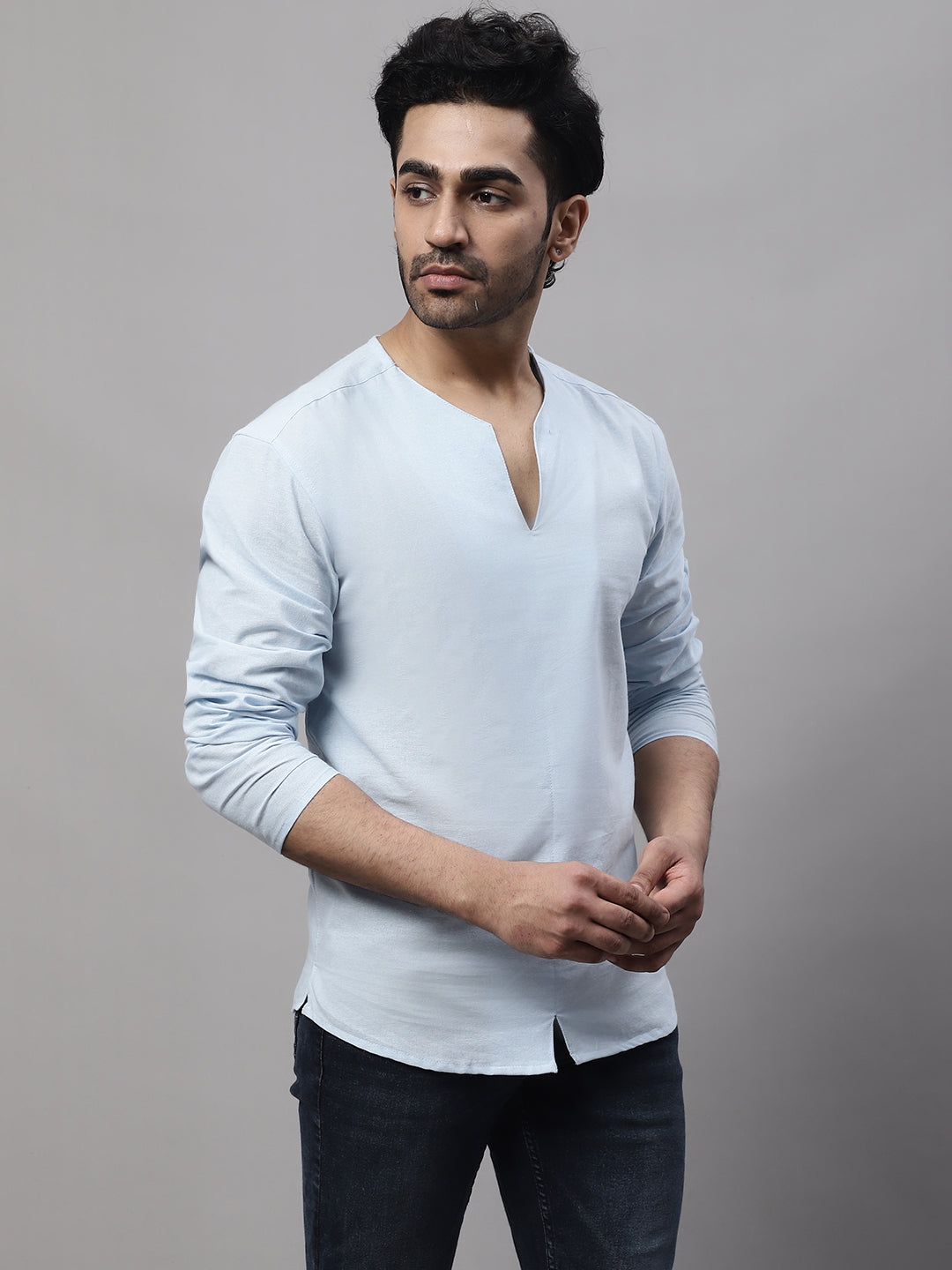 Even Apparels Blue Pure Cotton Open Neck Kurta - Distacart