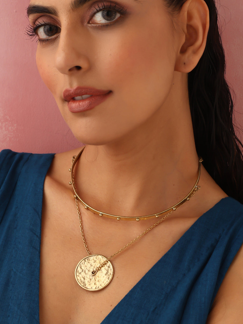 trueBrowns Brass Circular Layererd Necklace