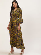 InWeave Women's Mustard Print Ruffled Dress - Distacart