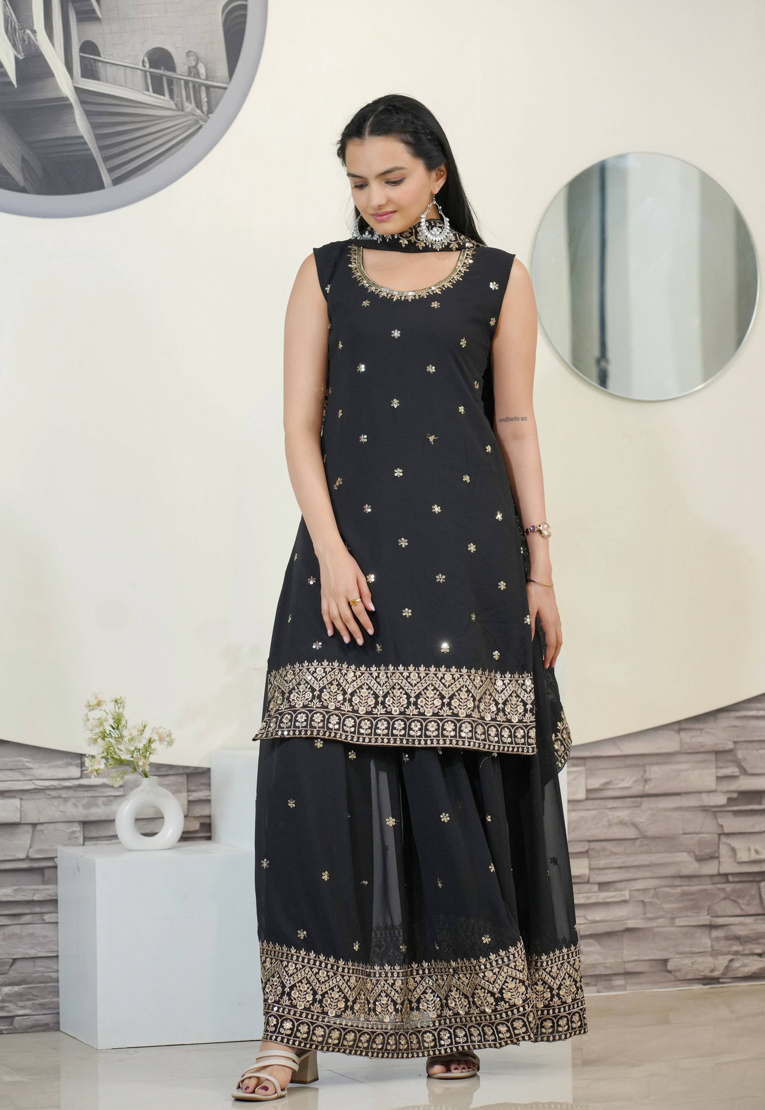 Yash Enterprise Awasome Embroidery Georgette Black Readymade Salwar Suit - Distacart
