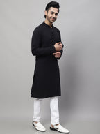 Even Apparels Black Pure Cotton Kurta With Band Collar