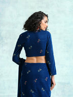 trueBrowns Blue Embroidered Velvet Blouse