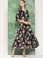 InWeave Women's Black Tropical Print Gota Long Dress - Distacart