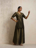 trueBrowns Olive Green Tissue Sharara Set - Distacart