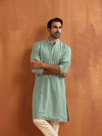 trueBrowns Men's Green Cotton Dobby Kurta