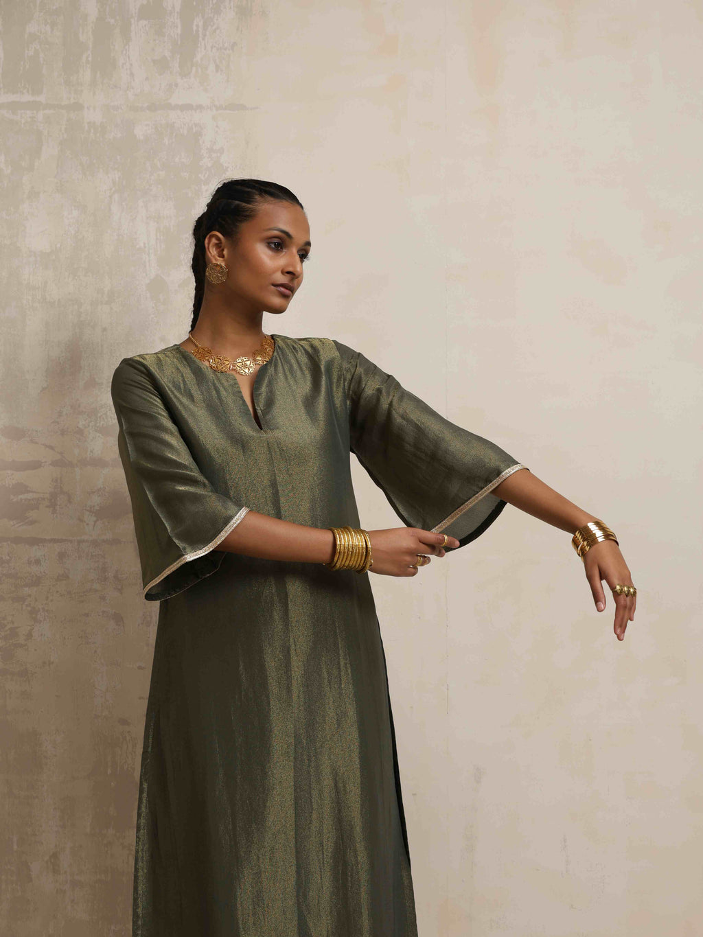 trueBrowns Green Tissue Kurta Set - Distacart