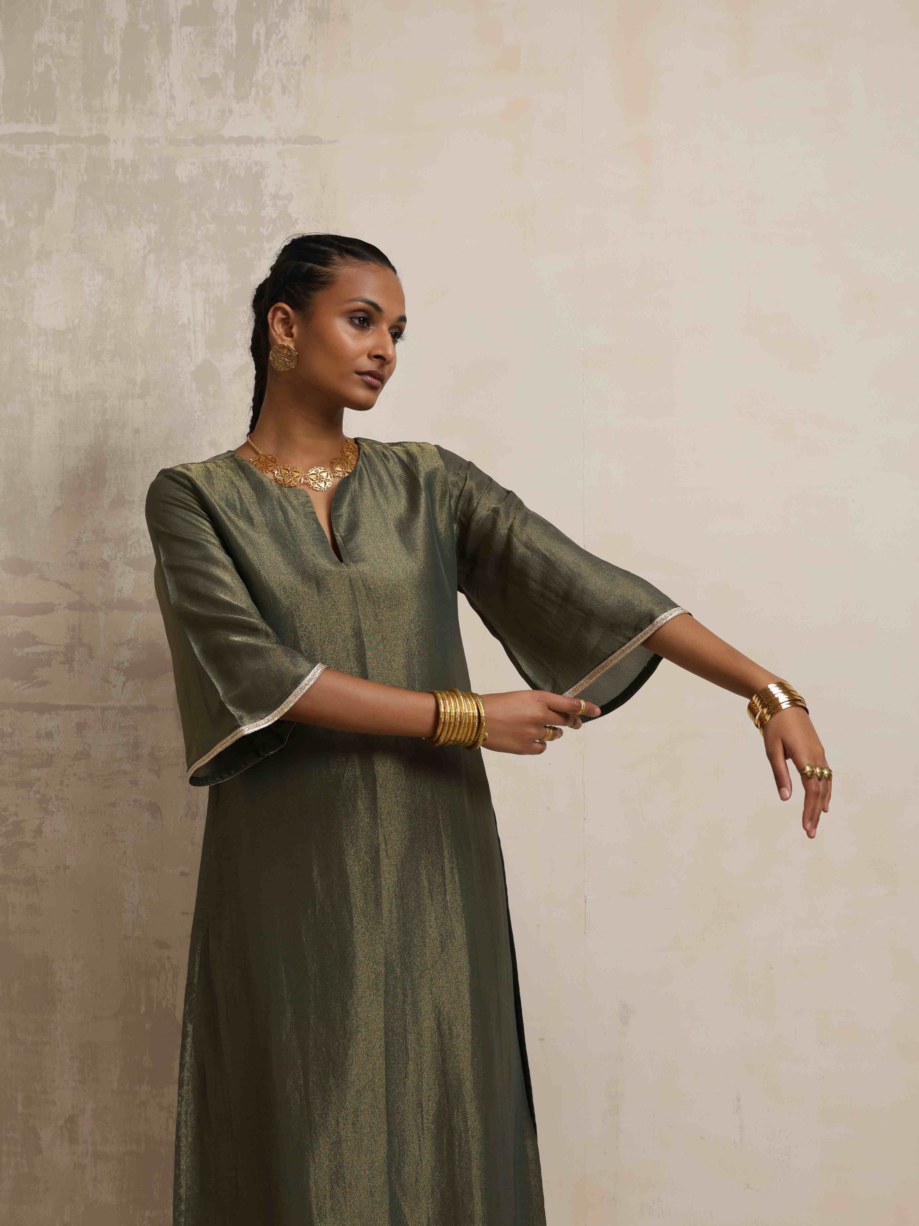 trueBrowns Green Tissue Kurta Set - Distacart