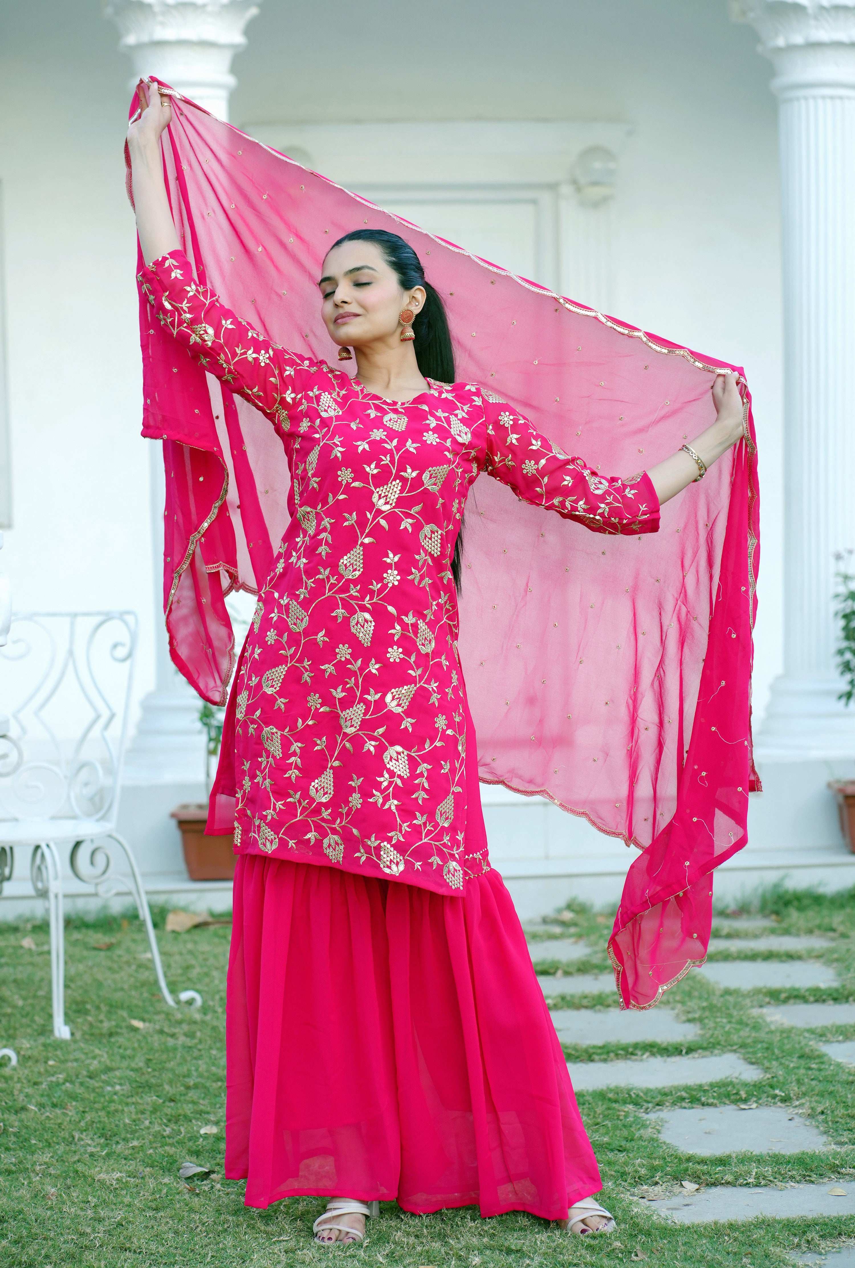 Yash Enterprise Trendy Foux Georgette Embroidery Red Readymade Salwar Suit - Distacart