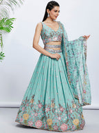 House of Panchhi Mauve Chiffon Sequins And Thread Embroidery Lehenga Choli & Dupatta