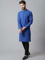 Even Apparels Blue Solid Kurta With Band Collar - Distacart