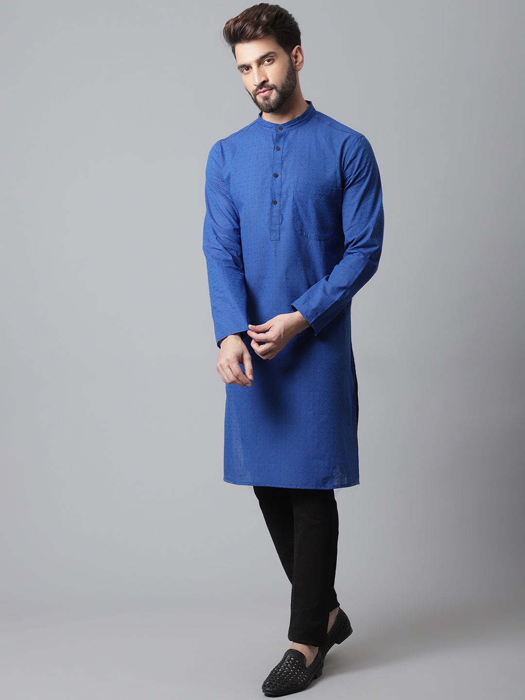 Even Apparels Blue Solid Kurta With Band Collar - Distacart