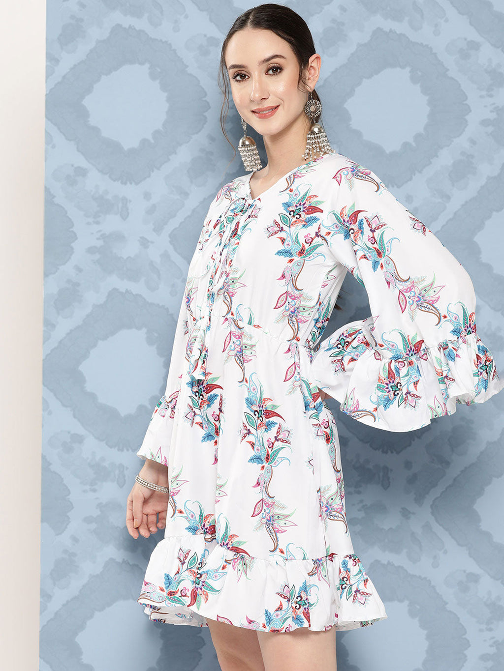 InWeave Women's White Floral Paisley Print Short Dress - Distacart